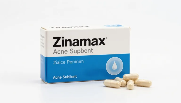 Opakowanie suplementu Zinamax na trądzik z widocznymi kapsułkami