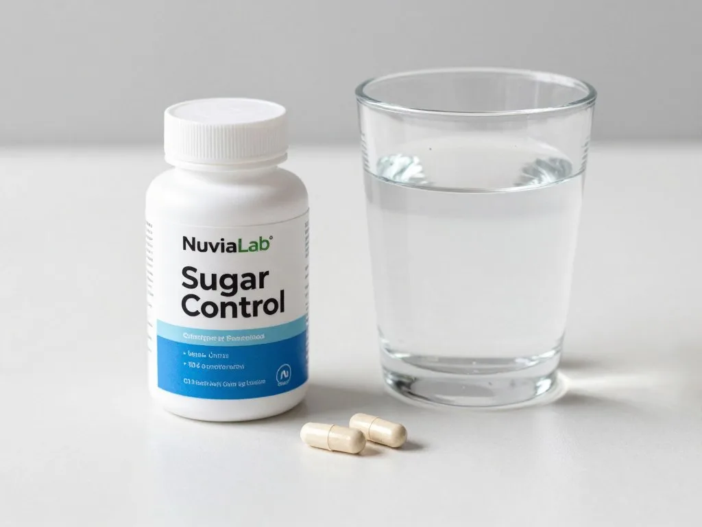Instrukcja stosowania NuviaLab Sugar Control - kapsułki i szklanka wody