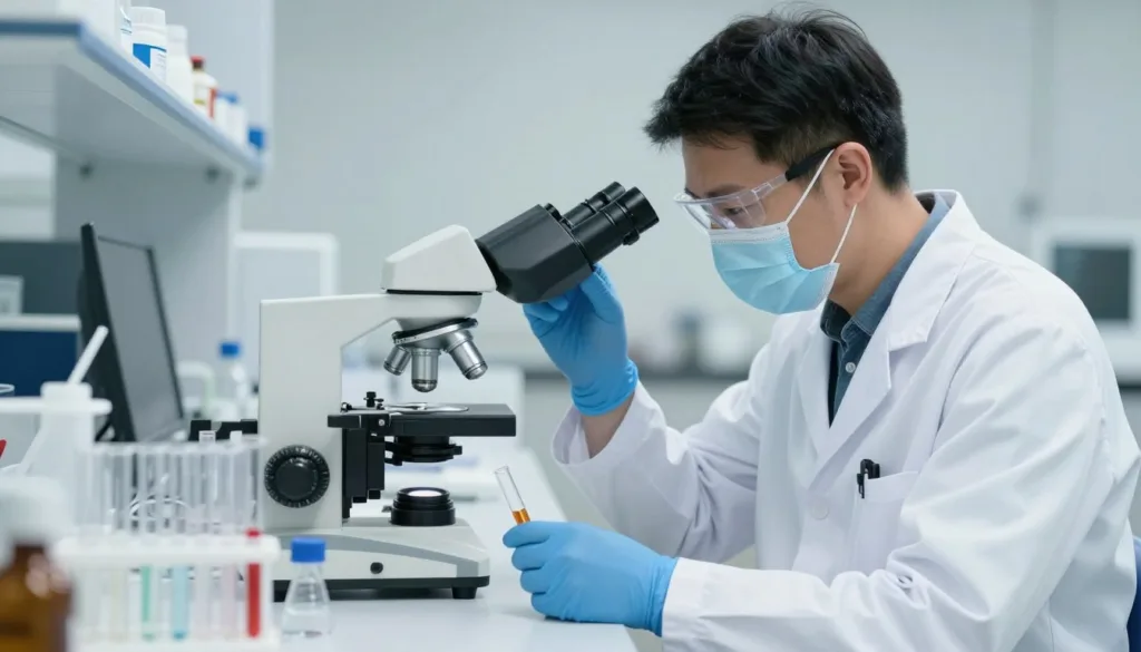 Naukowiec w laboratorium badający skuteczność suplementów na odchudzanie
