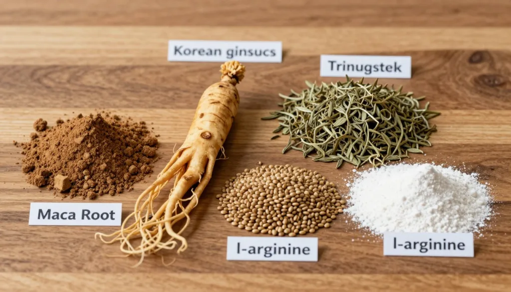 Naturalne składniki Eron Plus: maca, żeń-szeń, buzdyganek i L-arginina
