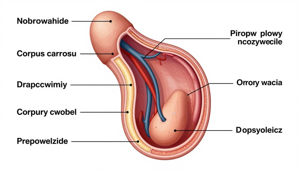 Schemat anatomiczny układu naczyniowego prącia pokazujący ciała jamiste