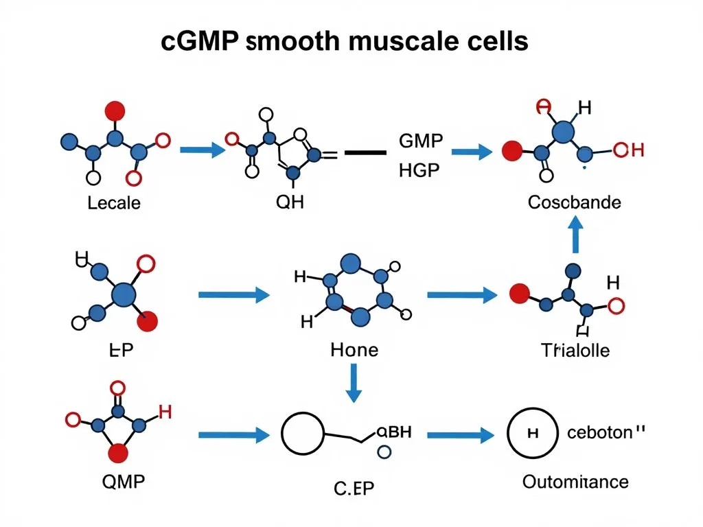 Schemat kaskady biochemicznej cGMP w komórkach mięśni gładkich