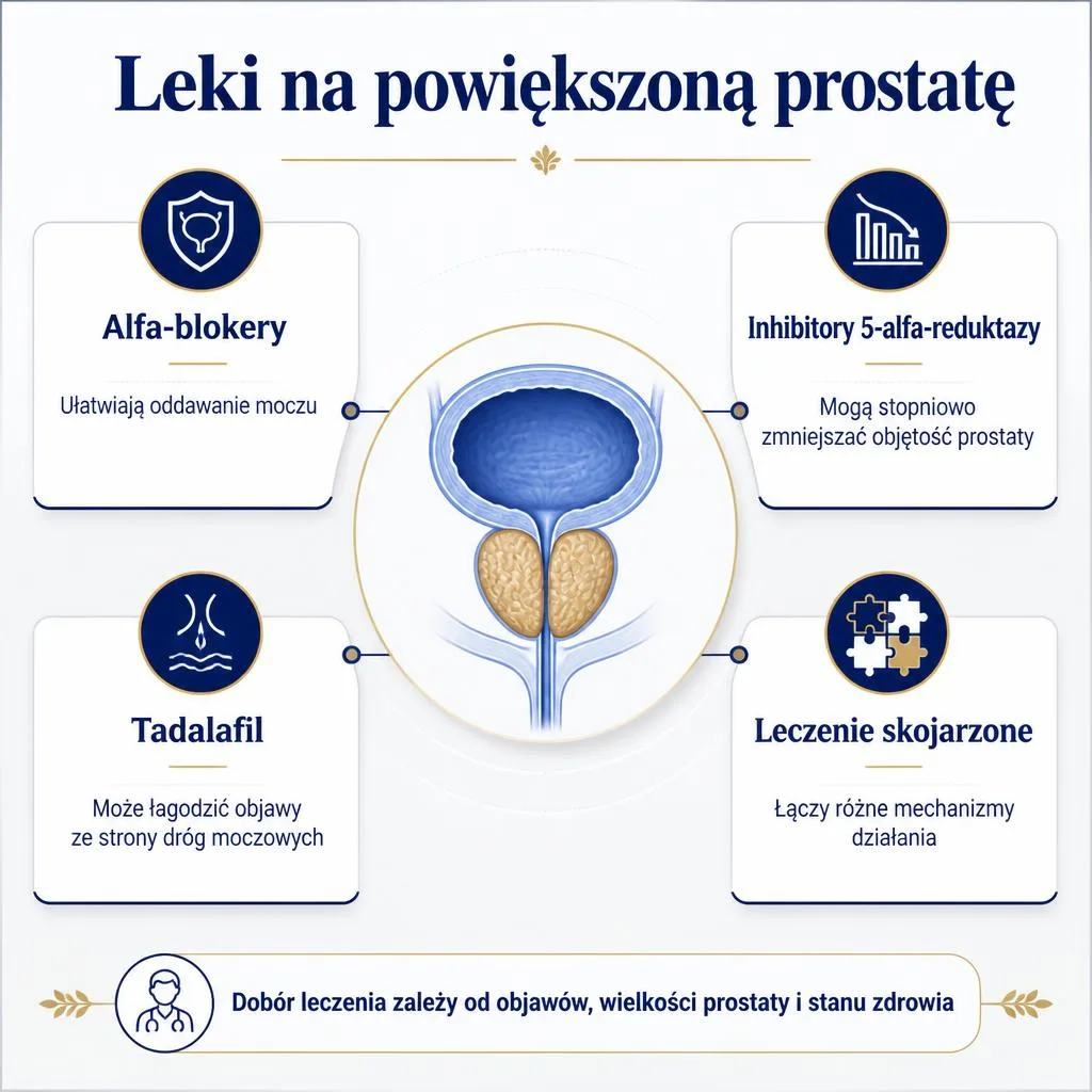 Rodzaje leków na powiększoną prostatę – alfa-blokery, inhibitory 5-alfa-reduktazy i tadalafil